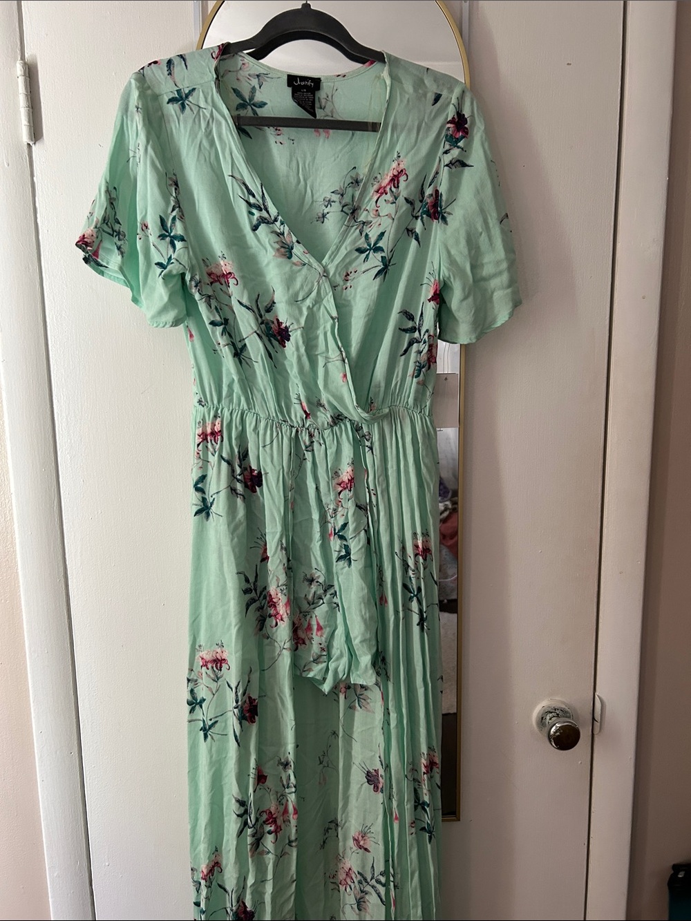 Justify Mint Floral Wrap High Low Romper/Dress